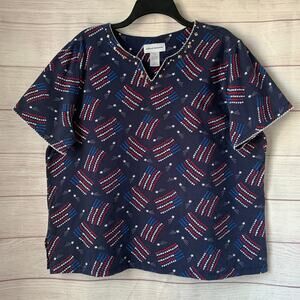 Alfred Dunner American Flag Top Red White Blue Stars and Strips Jewel Neck XL